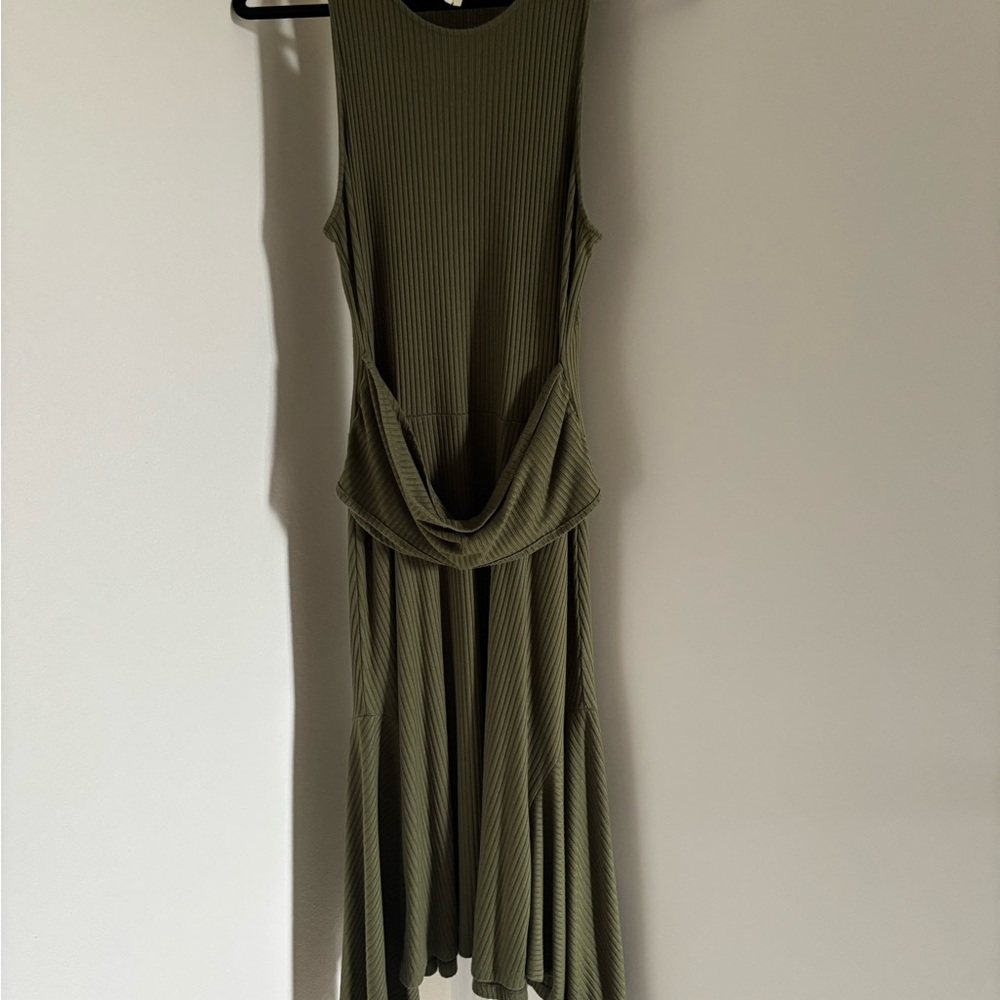 Anthropologie Green Ruched Tie Front Halter Dress